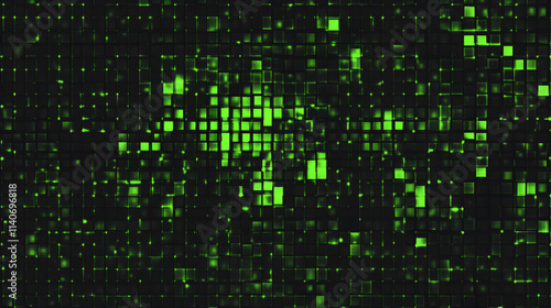 binary code squared green flat 2D pattern on black background