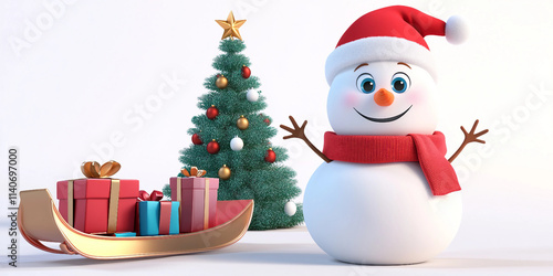 Christmas Tree with Snowman and Gifts