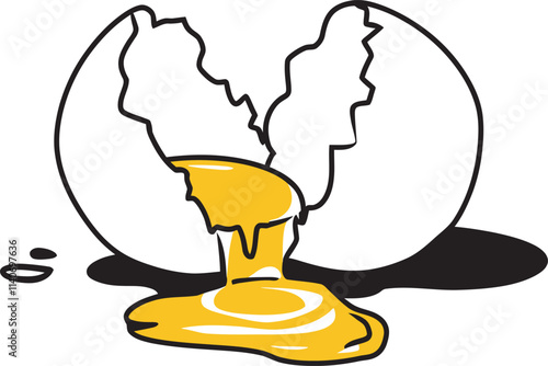 A cracked egg with the yolk oozing out vector illustration