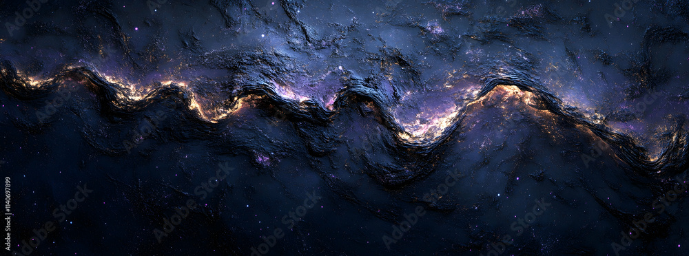 A panoramic view of the Milky Way galaxy, with stars twinkling in an endless expanse of black space A panoramic view of the Milky Way galaxy, with stars twinkling in an endless expanse of black space