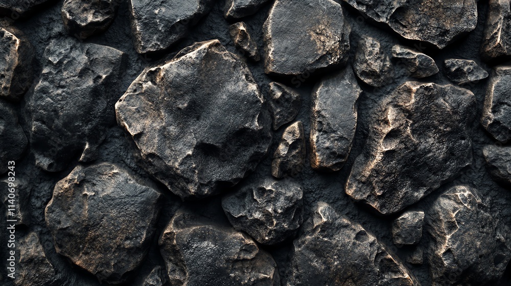 Close-up view of dark, textured stones forming a natural backdrop. Close-up view of dark, textured stones forming a natural backdrop.
