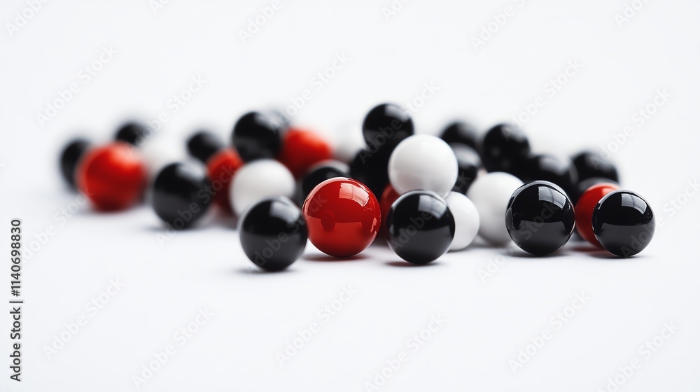 Colorful collection of marbles in red, black, and white tones. Colorful collection of marbles in red, black, and white tones.