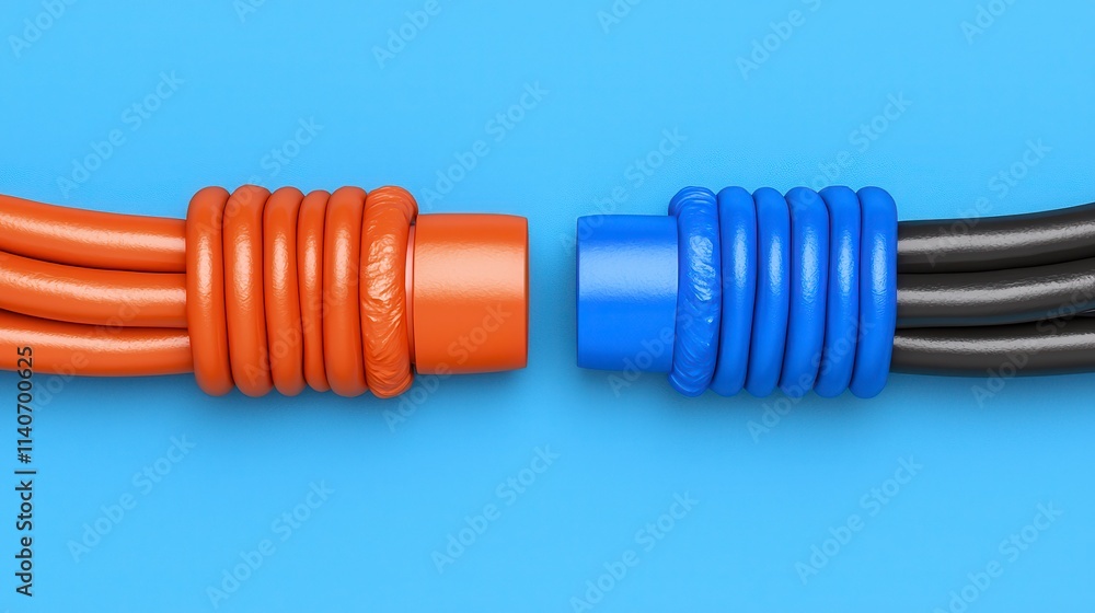 Disconnected Cables Orange and Blue Wire Bundles Separated Disconnected Cables Orange and Blue Wire Bundles Separated