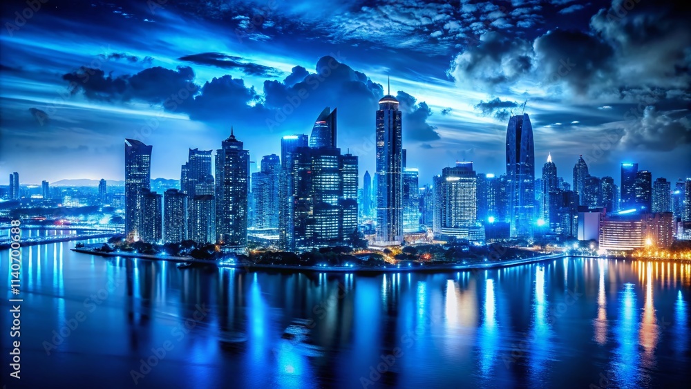 Fototapeta premium Stunning Blue Night Photography Backgrounds: Celestial Nightscapes, Dark Blue Backdrops, Night Sky Images