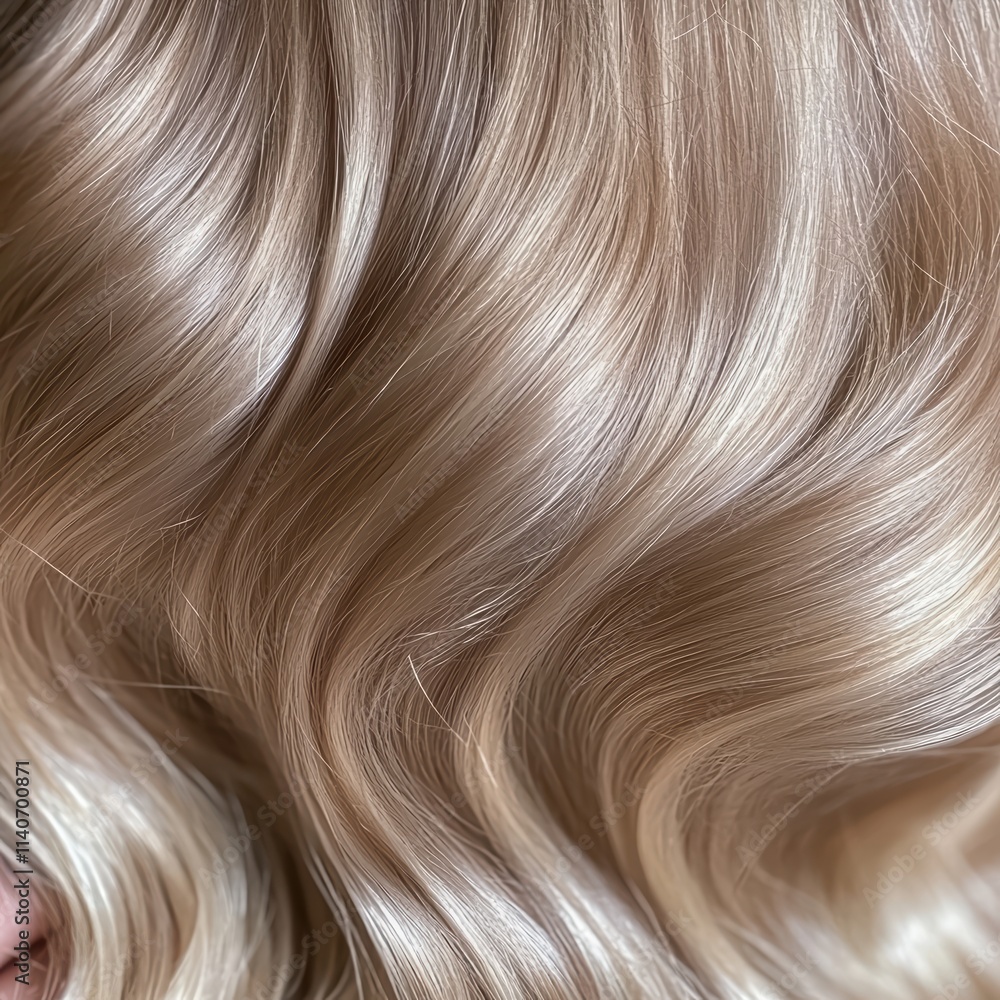 Close-up of silky, wavy blonde hair showcasing glossy, healthy texture. Close-up of silky, wavy blonde hair showcasing glossy, healthy texture.