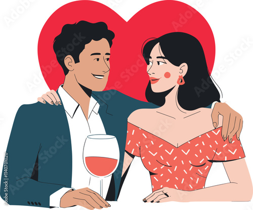 Happy couple spending quality with wine in a restaurant valentine couple dining vector art