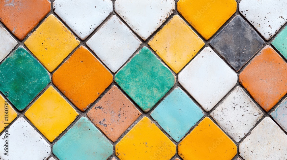 Colorful Diamond Patterned Tile Wall Surface Colorful Diamond Patterned Tile Wall Surface
