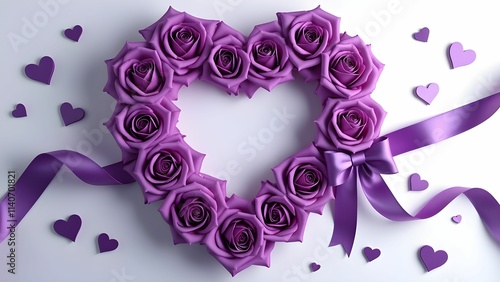 Fototapeta Naklejka Na Ścianę i Meble -  Purple rose heart a symbol of eternal love. Romantic floral heart with elegant purple roses