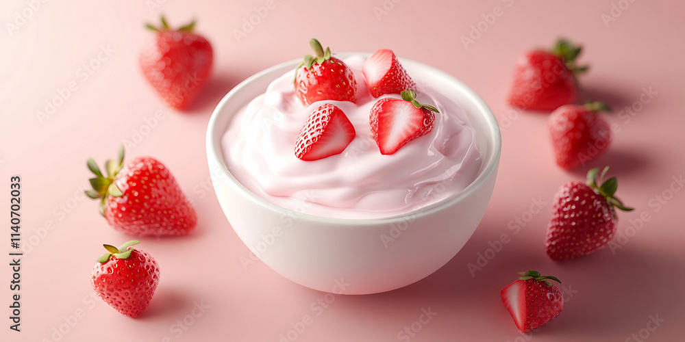 Bowl of Strawberry Yogurt: yogurt image with a clean background Bowl of Strawberry Yogurt: yogurt image with a clean background