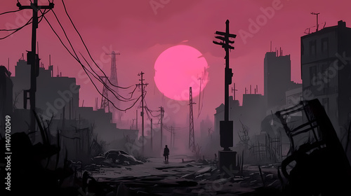 Echoes of desolation a haunting journey through the ashen remnants of a oncevibrant downtown witness the aftermath of catastrophe in this gripping apocalyptic tale. Ashen. Illustration photo