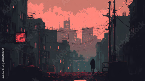 Echoes of desolation a haunting journey through the ashen remnants of a oncethriving downtown cityscape in a postapocalyptic world. Ashen. Illustration photo