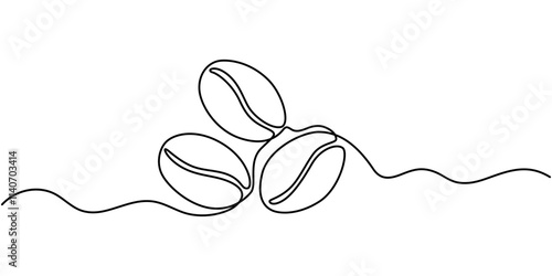 Coffee Bean Single Line Icon, Continuous one line drawing of coffee beans. One line drawing illustration of roasted coffee beans. International coffee day concept line art. Editable outline, Vertical.