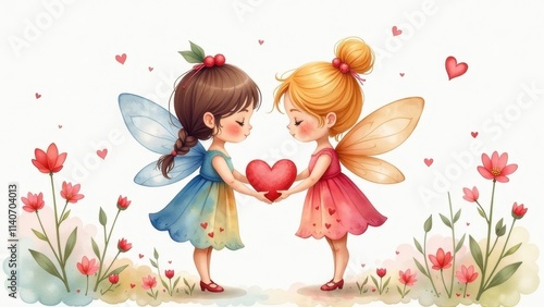 Seamless children's pattern with fairies and flowers,. pattern with cartoon fairy or elves for children, girls. Drawing for wallpaper, children's linen, poster, notebook cover