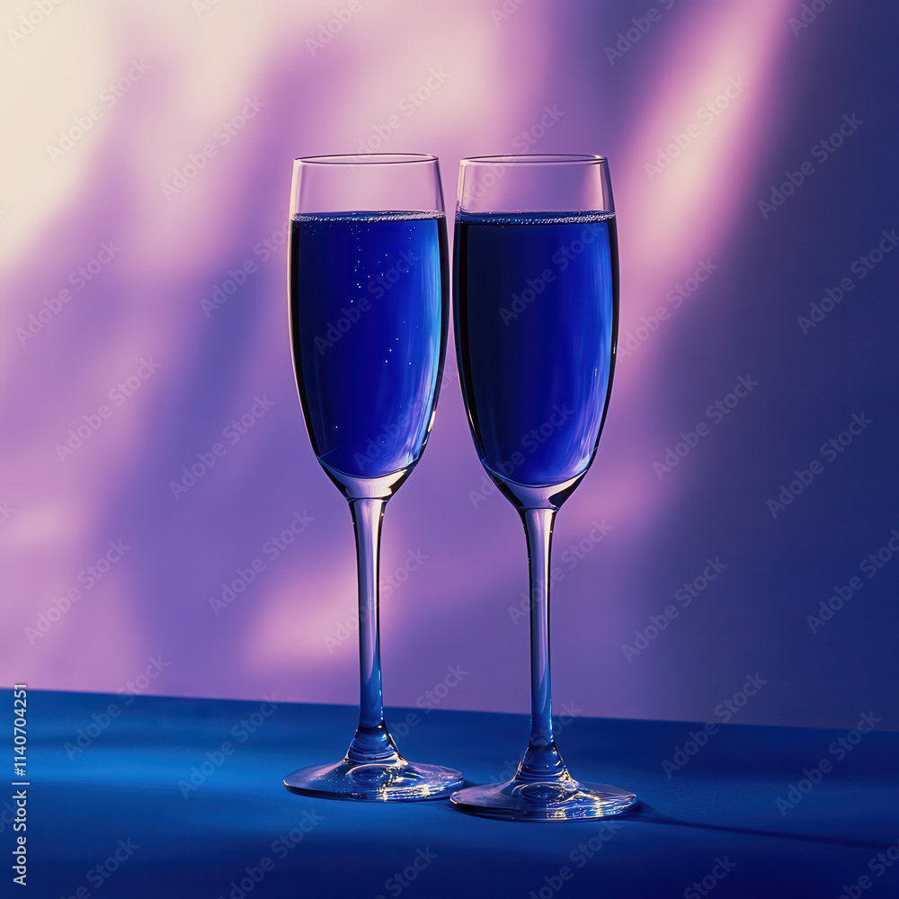 Two champagne glasses filled with deep blue liqui --v 6.1 Job ID: af347f01-303d-47af-af8d-97942200dcfb Two champagne glasses filled with deep blue liqui --v 6.1 Job ID: af347f01-303d-47af-af8d-97942200dcfb