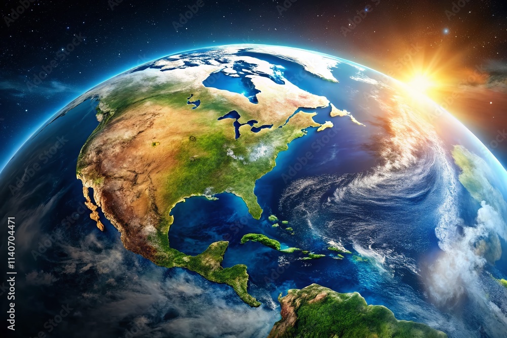 Fototapeta premium Stunning Earth Photo: High-Resolution Real Image of Planet Earth, Space, Globe, World, Satellite View, Blue Marble, Cosmology, Astronomy, Nature