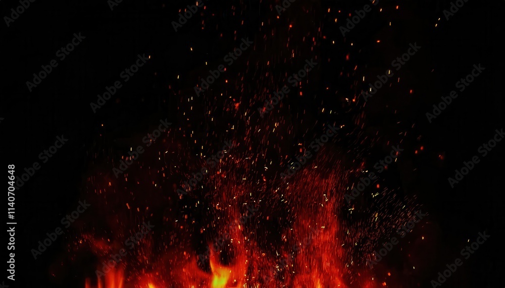 Fiery Explosion of Glowing Sparks and Red Orange Flames Against a Dark Background. Abstract Concept of Heat, Energy, Fireworks, Burning Ember Particles, and Dynamic Inferno for Visual Impact Fiery Explosion of Glowing Sparks and Red Orange Flames Against a Dark Background. Abstract Concept of Heat, Energy, Fireworks, Burning Ember Particles, and Dynamic Inferno for Visual Impact