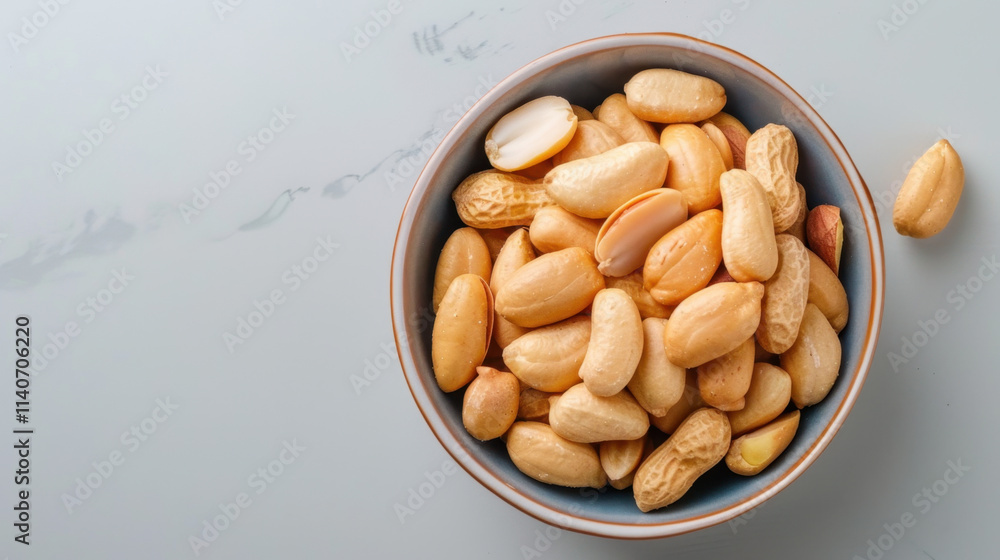 A blue ceramic bowl filled with shelled peanuts sitting on a clean white surface. Perfect for healthy food or snack visuals.
A blue ceramic bowl filled with shelled peanuts sitting on a clean white surface. Perfect for healthy food or snack visuals.