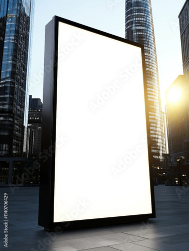 Blank Urban Billboard with Modern Skyscrapers