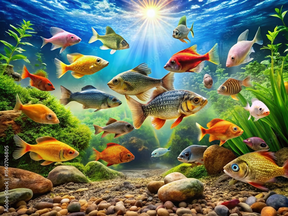 Naklejka premium Stunning High-Resolution Freshwater Fish Photography: Images of Carp, Trout, Bass, and More