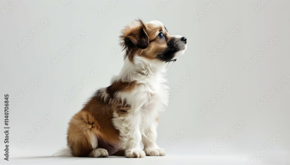 a small curious puppy on a white background a small curious puppy on a white background