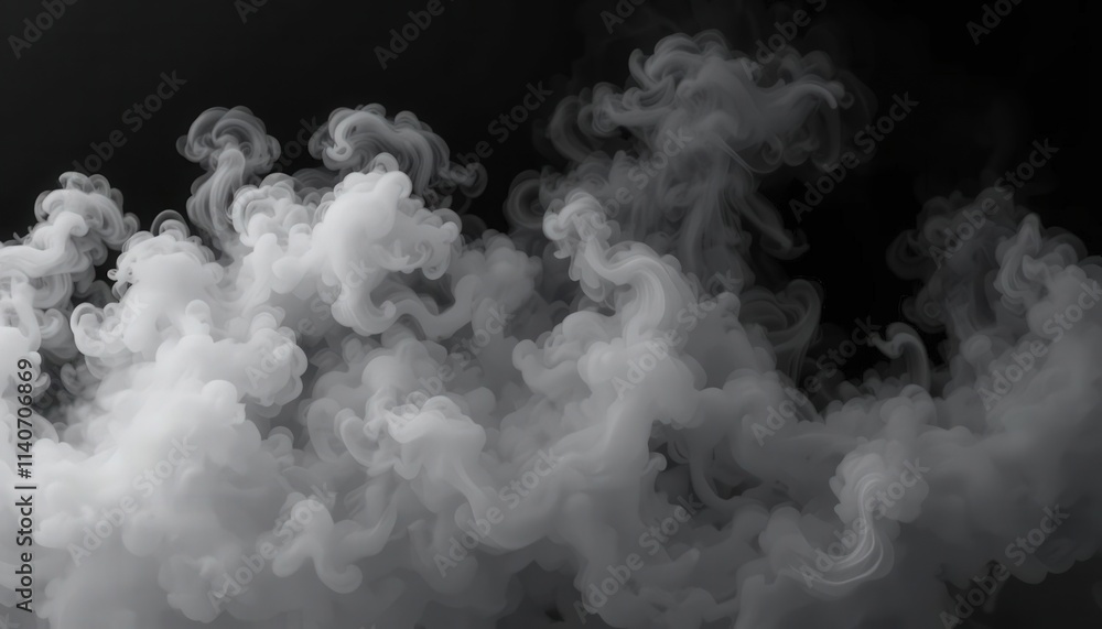 Naklejka premium Abstract Smoke fog on black Background white cloudiness, mist or smog moves on black background withb beautiful swirling gray smoke (1)