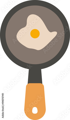 Fried egg in frying pan top view breakfast cooking skillet vector illustration isolated on white background