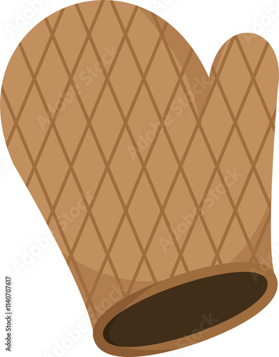 Brown quilted oven mitt kitchen heat resistant glove vector illustration isolated on white background
