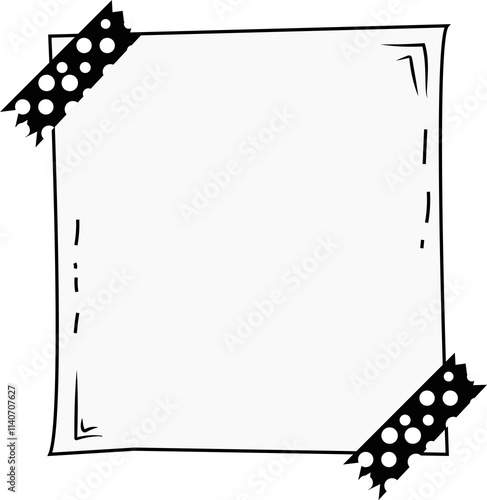 Hand drawn blank note paper frame with polka dot washi tape vector doodle illustration isolated on white background
