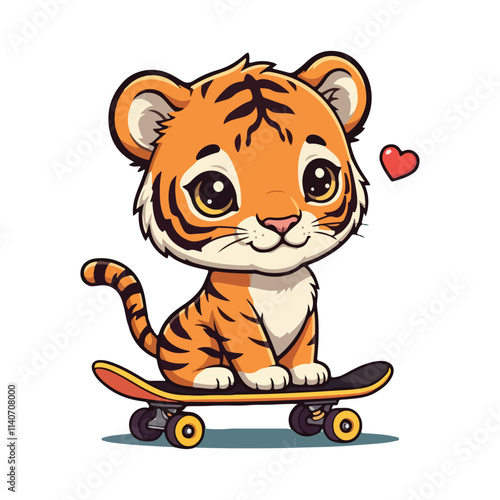 Cute Tiger Cartoon Vector Icon Illustration Animal Nature Icon Concept Isolated Vector of cute tiger