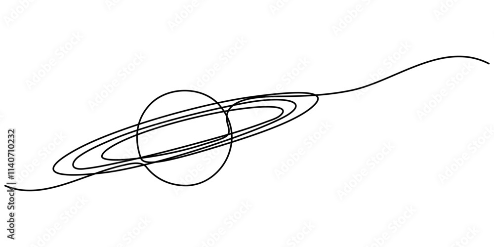 Continuous one line drawing Saturn Planet. Vector illustration, vector illustration continuous line art drawing of ringed planet, Majestic saturn spins one. Continuous one line drawing Saturn Planet. Vector illustration, vector illustration continuous line art drawing of ringed planet, Majestic saturn spins one.