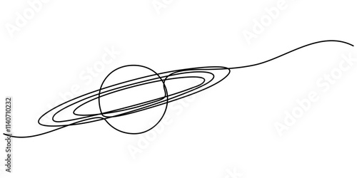 Continuous one line drawing Saturn Planet. Vector illustration, vector illustration continuous line art drawing of ringed planet, Majestic saturn spins one. 