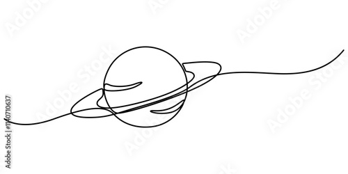 Continuous one line drawing Saturn Planet. Vector illustration, vector illustration continuous line art drawing of ringed planet, Majestic saturn spins one. 