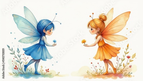 Seamless children's pattern with fairies and flowers,. pattern with cartoon fairy or elves for children, girls. Drawing for wallpaper, children's linen, poster, notebook cover