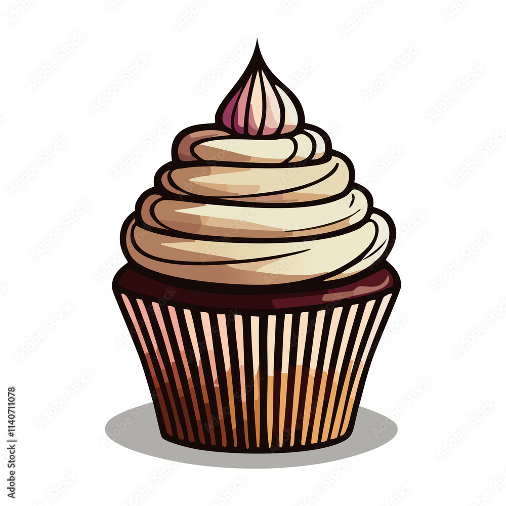 Vector Illustration of a Cupcake with Creamy Swirl Frosting in a Striped Wrapper – Delicious Dessert Clipart Vector Illustration of a Cupcake with Creamy Swirl Frosting in a Striped Wrapper – Delicious Dessert Clipart