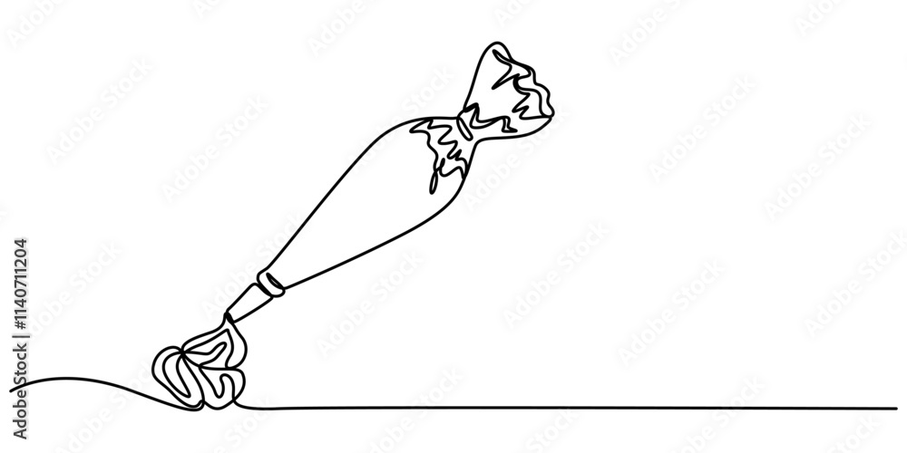 Pastry bag with cream one line art, Continuous one line drawing of pastry bag. Vector illustration, Recipe continuous line drawing, pro vector simple design. Pastry bag with cream one line art, Continuous one line drawing of pastry bag. Vector illustration, Recipe continuous line drawing, pro vector simple design.
