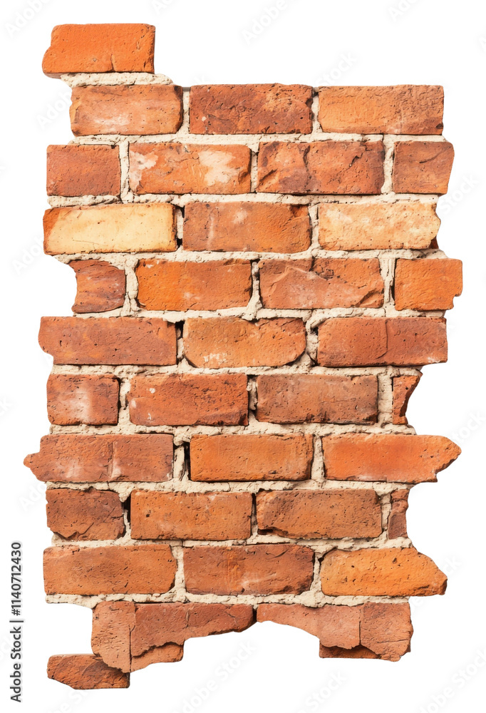 Obraz premium PNG A weathered brick wall with distinct red and orange hues, showcasing the texture and arrangement of the bricks.