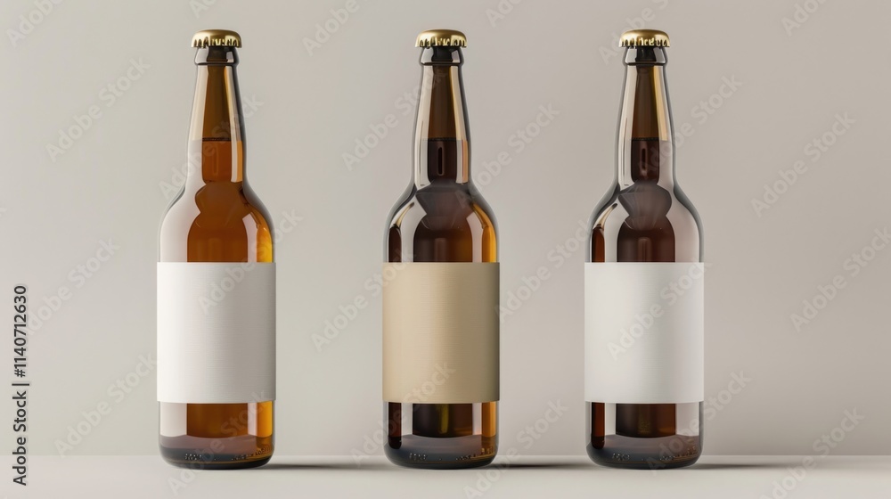 Beer Label. Craft Beer Bottle Mock-Up - Three Brown Bottles with Blank Label Beer Label. Craft Beer Bottle Mock-Up - Three Brown Bottles with Blank Label