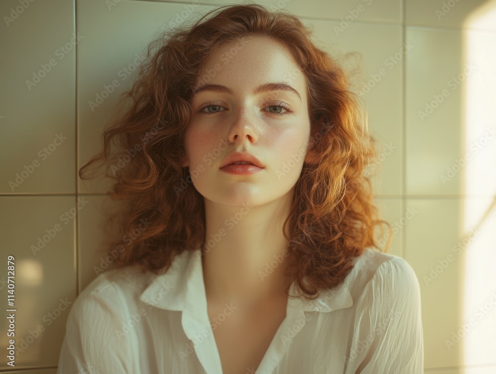 portrait of a woman with red hair and white shirt portrait of a woman with red hair and white shirt