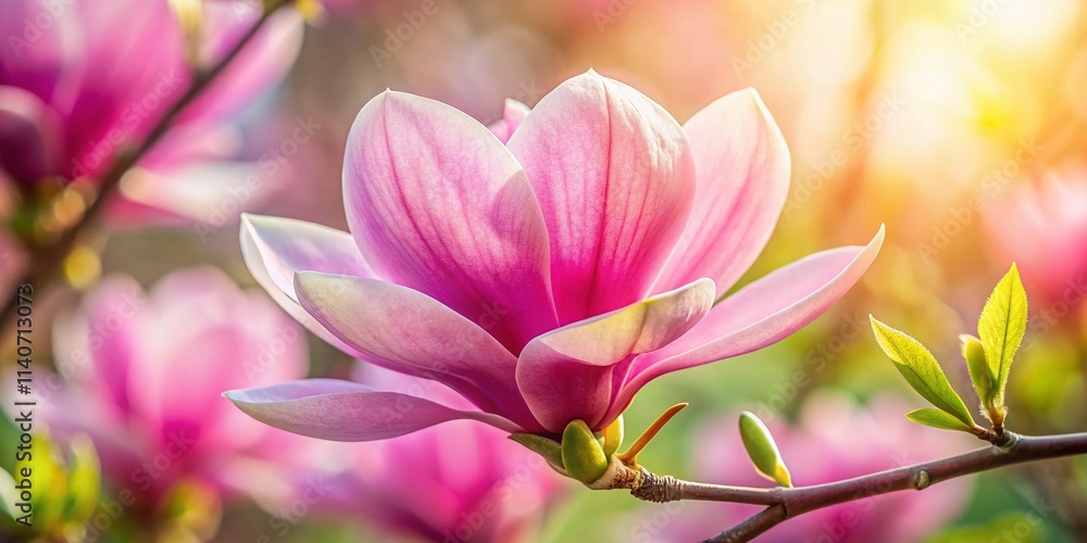 Obraz premium Stunning Pink Magnolia Blossoms, Spring Flowers, Floral Photography, Nature Macro, Beautiful Bloom, Delicate Petals, Close-up Magnolia, Pink Flower Images, Springtime Photography,