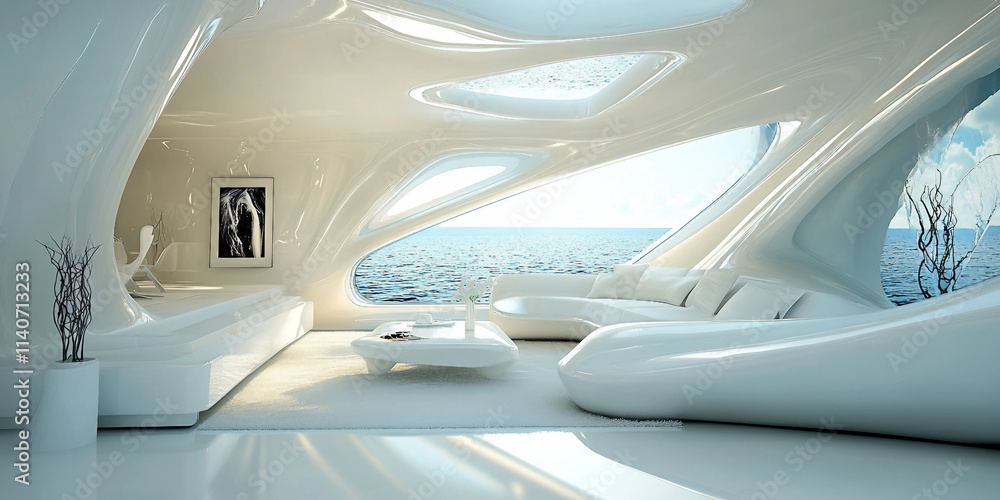Bright Futuristic Lounge with Curved Ceiling Bright Futuristic Lounge with Curved Ceiling