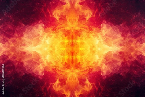 Dramatic fire and smoke effect glowing red and yellow colors exploding outwards with center space. Vivid and hot hell abstract or blazing fire background or wallpaper 