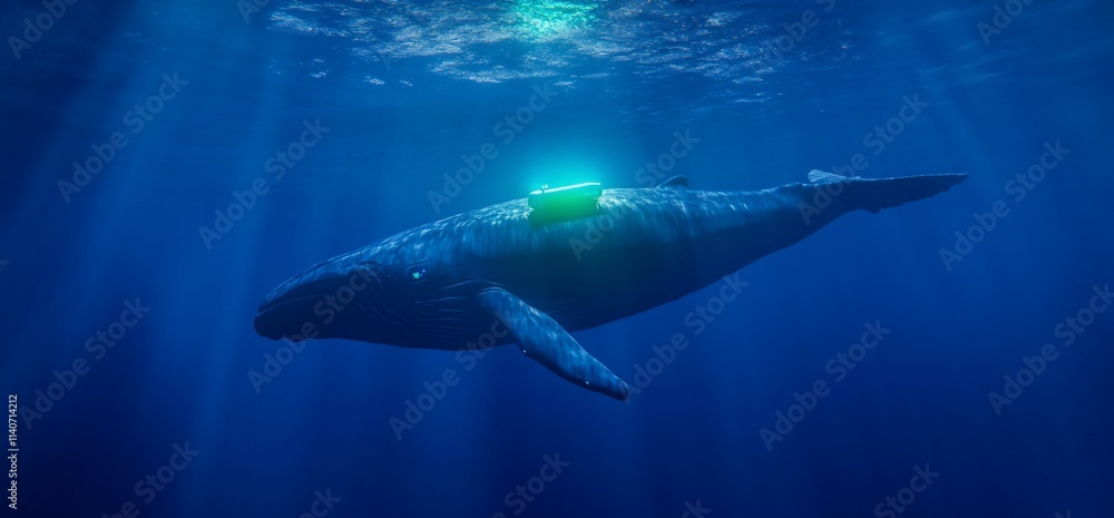 custom made wallpaper toronto digitalHumpback whale swimming in deep blue ocean water.