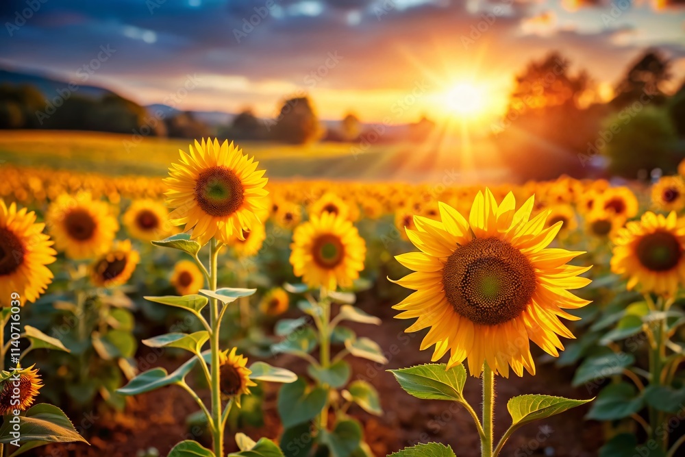 Obraz premium Stunning Tilt-Shift Fall Sunflowers: Miniature Sun-Kissed Fields