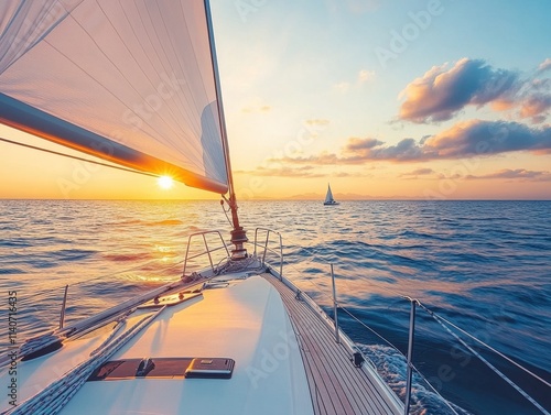 Fototapeta Naklejka Na Ścianę i Meble -  sailboat sailing on the sea during sunset