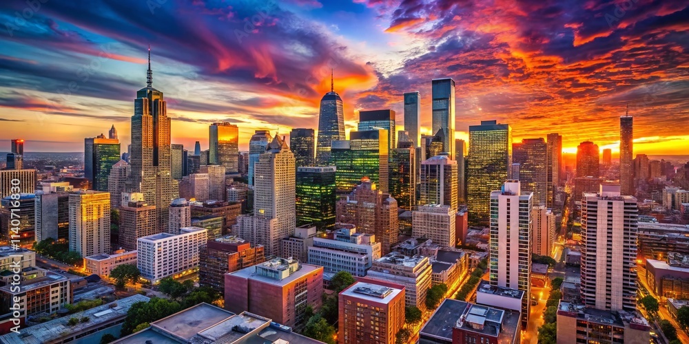 Obraz premium Stunning USA City Skyline Photography: Rule of Thirds Composition, Breathtaking Views, American Cityscapes