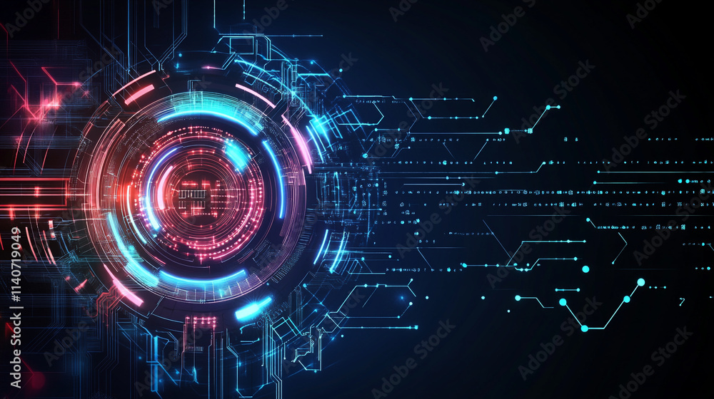 modern technology background with abstract neon glowing lights and circuit, login and password, cyber security concept Abstract ultra modern technology background, A secure login interface.