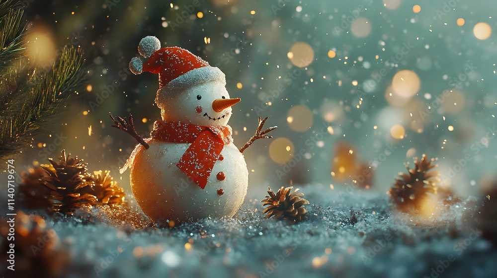 Fototapeta premium Winter Wonderland Snowman 3D Illustration