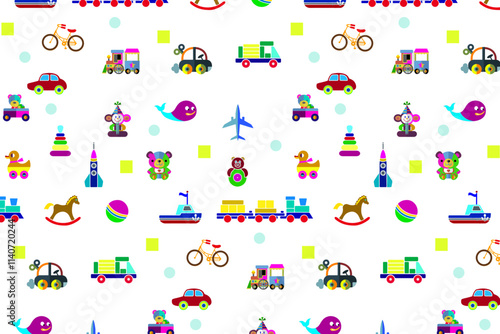 Seamless pattern. Children toys. Background. Illustration. Flyer background design, advertising background, fabric, clothes, texture, textile pattern