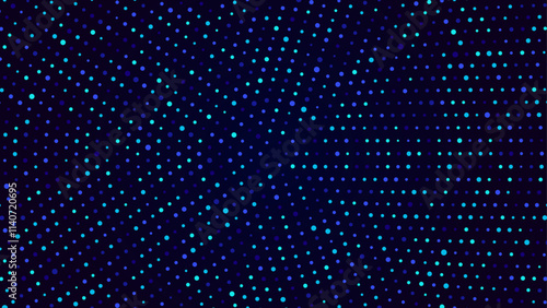 Abstract futuristic background. Digital circle line dots particles wave patter. Big data, block chain visualization. Cyberspace.