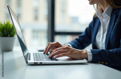 Business woman in office working on laptop, working atmosphere